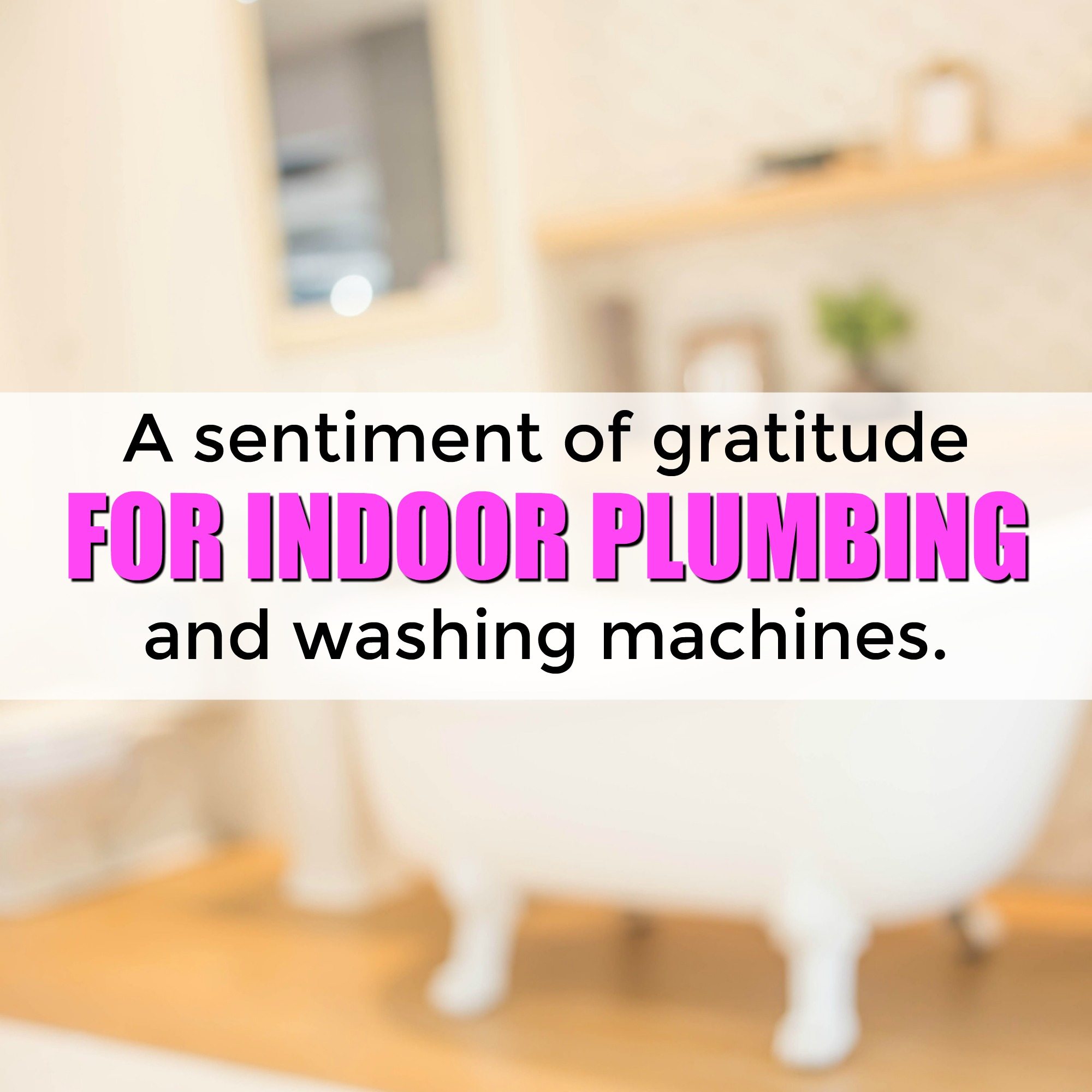 A sentiment of gratitude for indoor plumbing and washing machines.